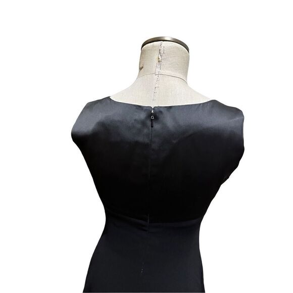 Linda Allard Ellen Tracy Sleeveless Satin Trim Black Fit Flare Dress Womens Sz 4 - Picture 3 of 11